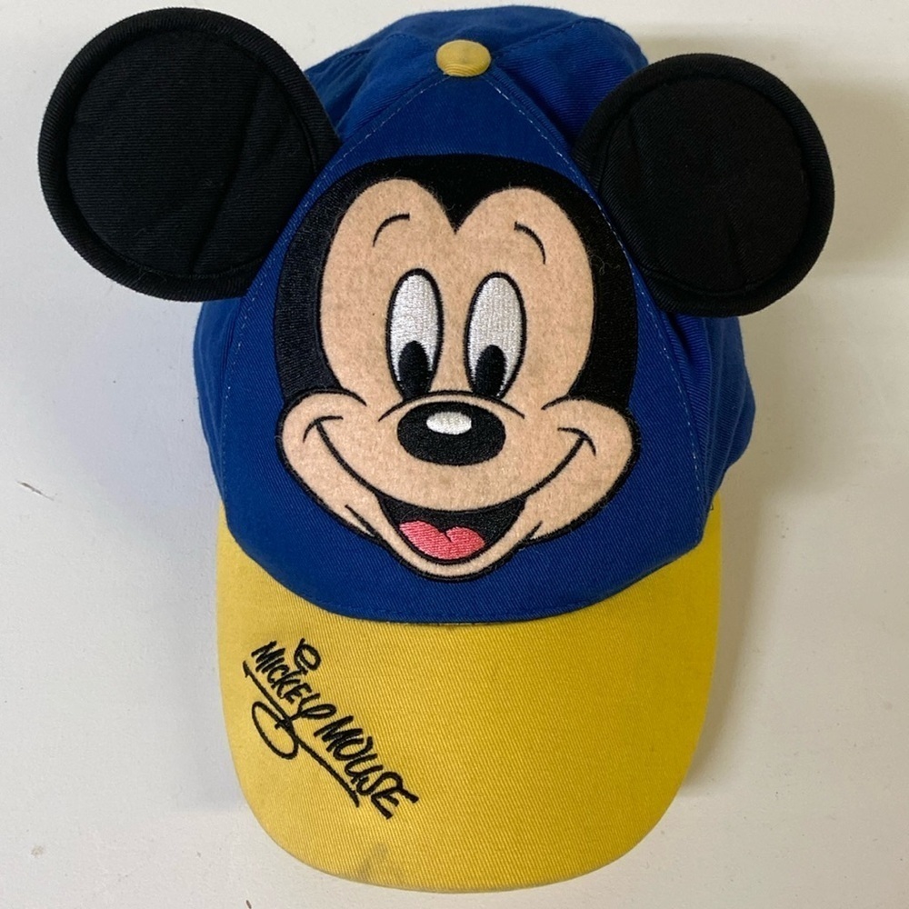 DISNEY Mickey Mouse Baseball Hat Parks 3D Ears Boys Navy Blue Yellow Youth OS